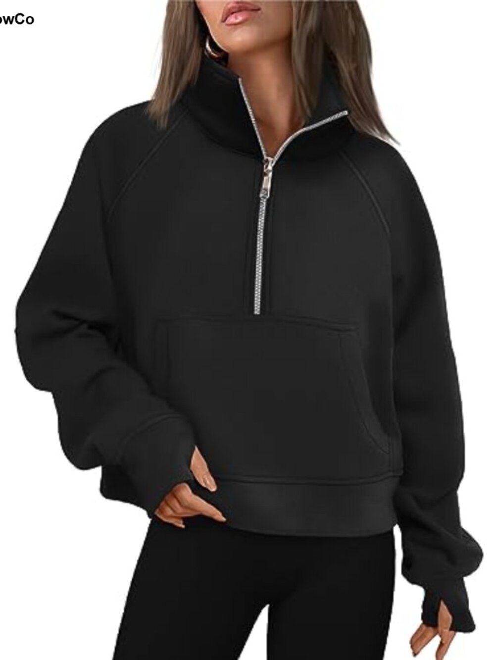 Women's Half Zip Fleece Pullover Sweatshirt Kangaroo Pocket Thumbholes